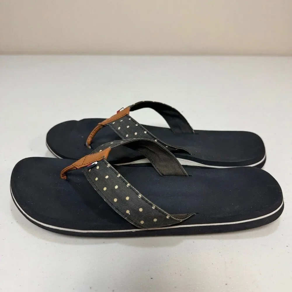 Tommy Hilfiger Black Sandals Womens 8 Flip Flop Thong Polka Dot Logo Classic